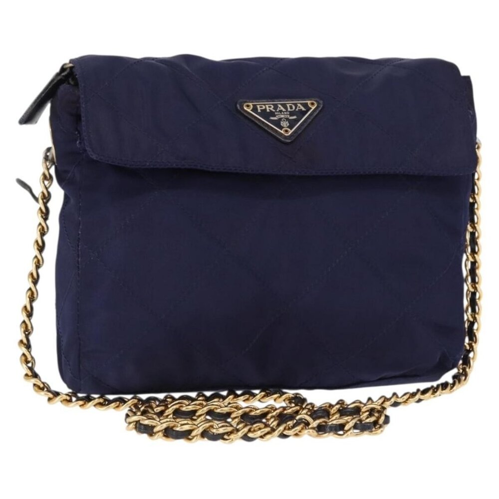 Authentic PRADA Chain Shoulder Bag Nylon Purple Gold